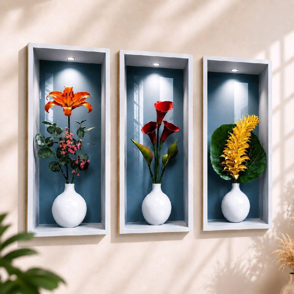 TENNESY Hiasan Dinding Aesthetic Bunga Tropical Set 3 Panel 15x30CM Wall Decor Pajangan Kamar Dekorasi Ruang Tamu Rumah