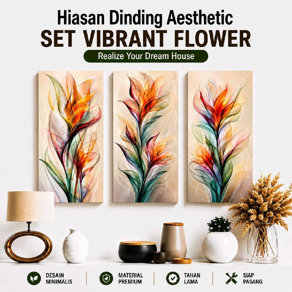 TENNESY Hiasan Dinding Aesthetic Vibrant Flower 3 Panel 15x30CM Wall Decor Pajangan Kamar Dekorasi Ruang Tamu Rumah - Gambar 4