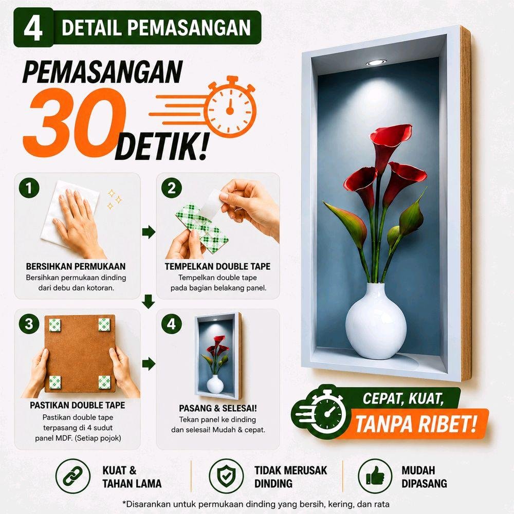 TENNESY Hiasan Dinding Aesthetic Bunga Tropical Set 3 Panel 15x30CM Wall Decor Pajangan Kamar Dekorasi Ruang Tamu Rumah - Gambar 6