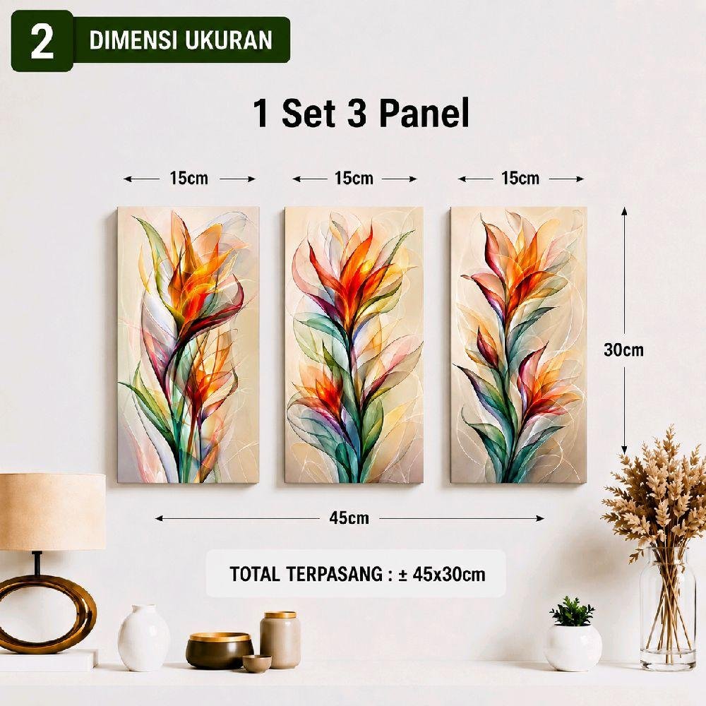 TENNESY Hiasan Dinding Aesthetic Vibrant Flower 3 Panel 15x30CM Wall Decor Pajangan Kamar Dekorasi Ruang Tamu Rumah - Gambar 5