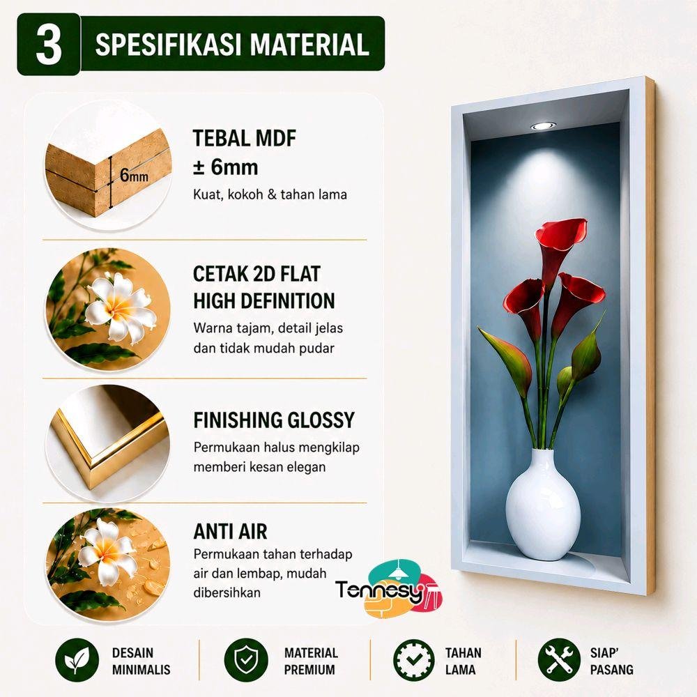 TENNESY Hiasan Dinding Aesthetic Bunga Tropical Set 3 Panel 15x30CM Wall Decor Pajangan Kamar Dekorasi Ruang Tamu Rumah - Gambar 5