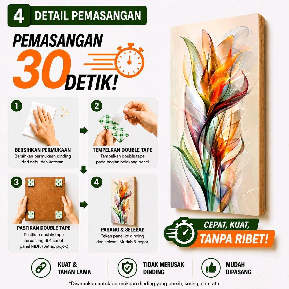 TENNESY Hiasan Dinding Aesthetic Vibrant Flower 3 Panel 15x30CM Wall Decor Pajangan Kamar Dekorasi Ruang Tamu Rumah - Gambar 7