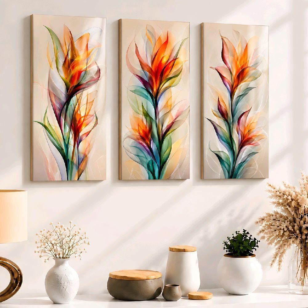 TENNESY Hiasan Dinding Aesthetic Vibrant Flower 3 Panel 15x30CM Wall Decor Pajangan Kamar Dekorasi Ruang Tamu Rumah - Gambar 2