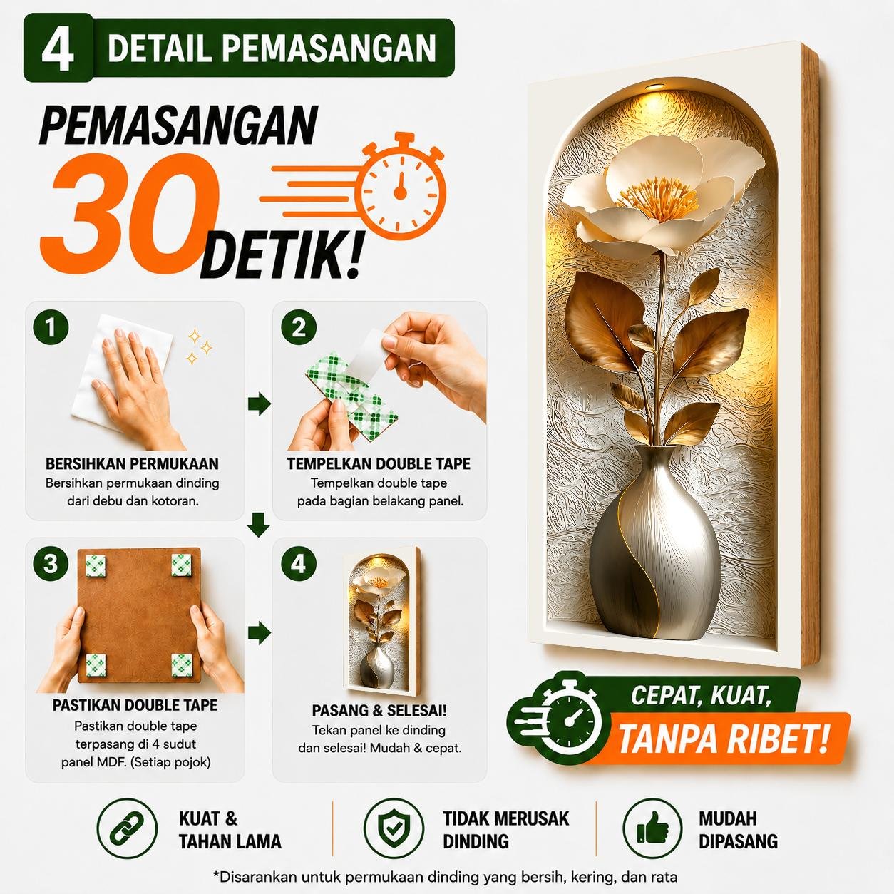 TENNESY Hiasan Dinding Aesthetic Bunga Etnik Set 3 Panel 15x30CM Wall Decor Pajangan Kamar Dekorasi Ruang Tamu Rumah - Gambar 5