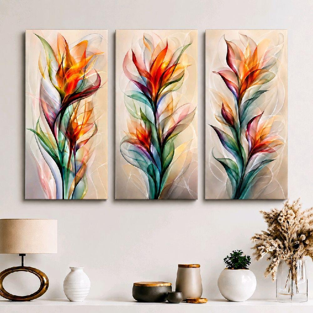 TENNESY Hiasan Dinding Aesthetic Vibrant Flower 3 Panel 15x30CM Wall Decor Pajangan Kamar Dekorasi Ruang Tamu Rumah
