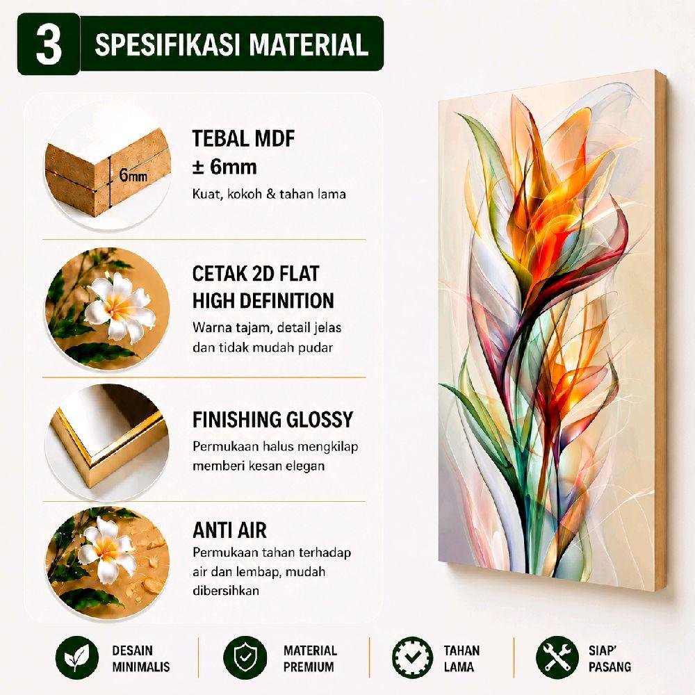 TENNESY Hiasan Dinding Aesthetic Vibrant Flower 3 Panel 15x30CM Wall Decor Pajangan Kamar Dekorasi Ruang Tamu Rumah - Gambar 6