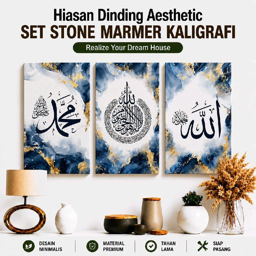 TENNESY Hiasan Dinding Aesthetic Stone Marmer Kaligrafi Set 3 Panel 20x30CM Pajangan Kamar Dekorasi Ruang Tamu Rumah - Gambar 4